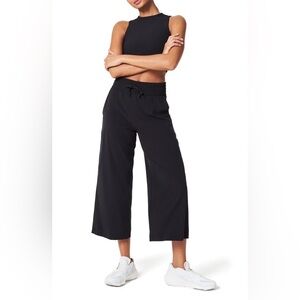 NWT Spanx Out Of Office Elastic Waist Crop Wide Leg Pants Black Petite S